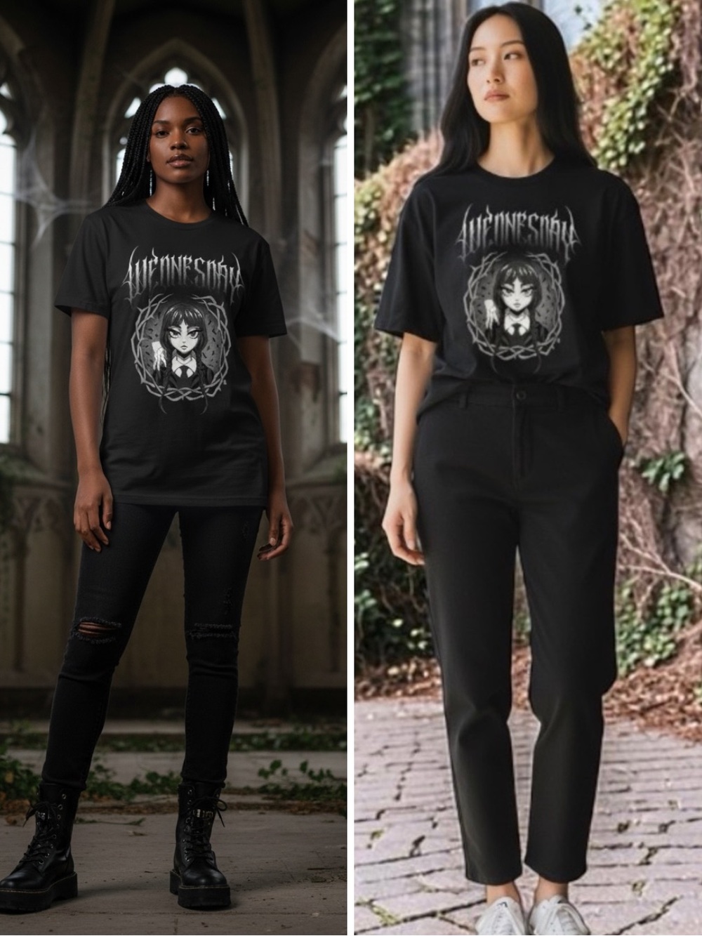 NWT Wednesday Addams Cartoon Portrait Graphic T-Shirt Large